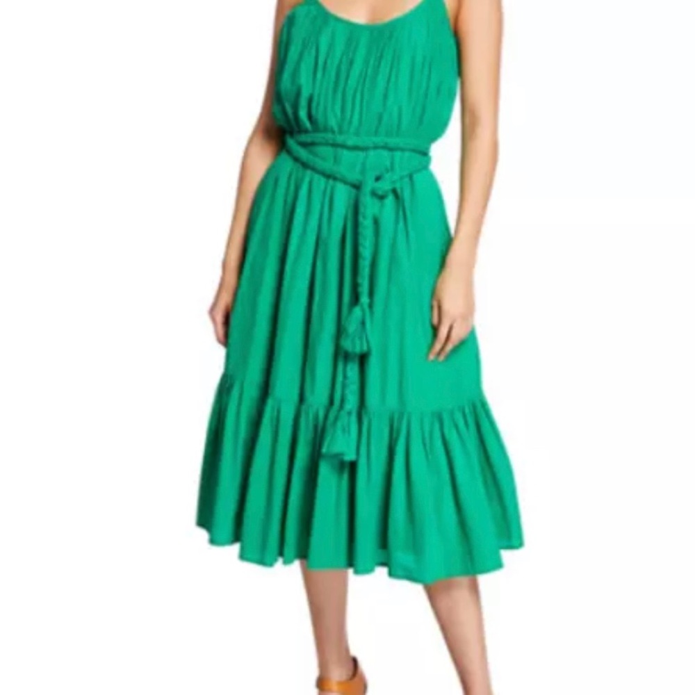 RHODE RESORT Lea Dress Green Belted Midi Cotton L